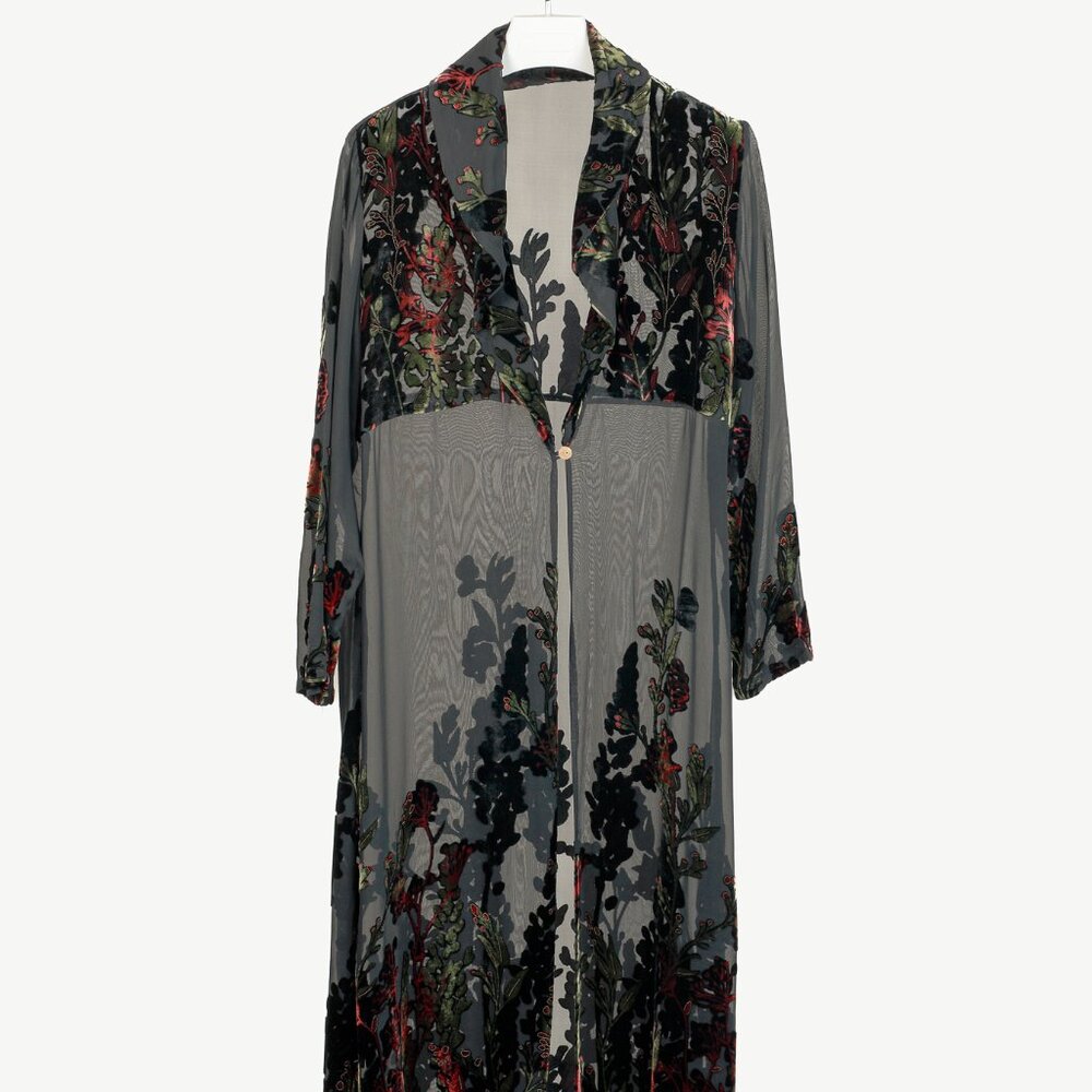 Citron Santa Monica Black Sheer Floral-Burnout Velvet Duster